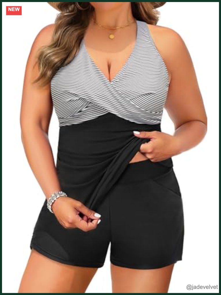 Plus Size Tankini Swimsuit For Women - Two Piece Tummy Control Bathing Suit